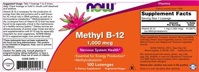 Photo of the NOW Methyl B-12 1,000 mcg label