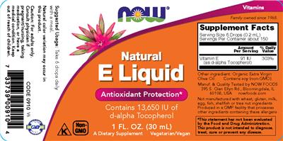 Photo of the NOW Natural E Liquid label