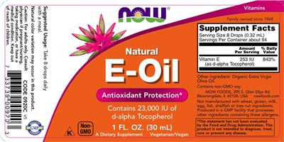 Photo of the NOW Natural E-Oil label