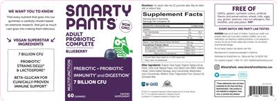 Photo of the SmartyPants Adult Probiotic Complete Blueberry label