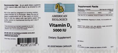 Photo of the AB American Biologics Vitamin D3 5000 IU label