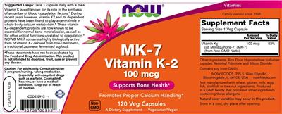 Photo of the NOW MK-7 Vitamin K-2 100 mcg label