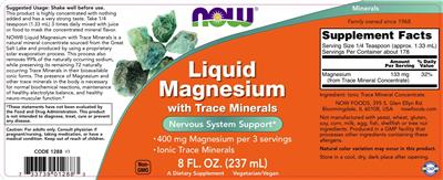 Photo of the NOW Liquid Magnesium with Trace Minerals label