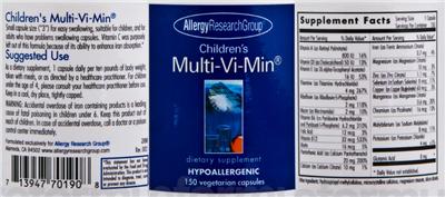 Photo of the Allergy Research Group Children's Multi-Vi-Min label