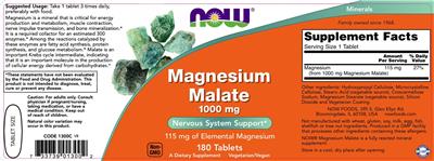 Photo of the NOW Magnesium Malate 1000 mg label