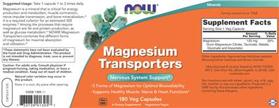 Photo of the NOW Magnesium Transporters label
