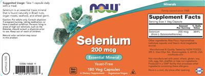 Photo of the NOW Selenium 200 mcg label