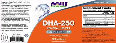 Photo of the NOW DHA-250 label
