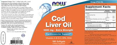Photo of the NOW Cod Liver Oil 1000 mg - Extra Strength label