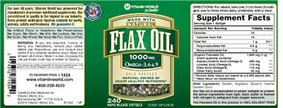 Photo of the Vitamin World Flax Oil 1000 mg label