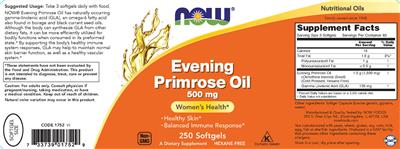 Photo of the NOW Evening Primrose Oil 500 mg label