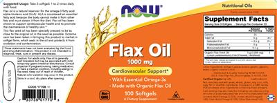Photo of the NOW Flax Oil 1000 mg label