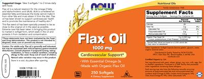 Photo of the NOW Flax Oil 1000 mg label