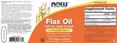 Photo of the NOW Flax Oil 1000 mg - Vegan Formula label