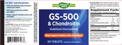 Photo of the Nature's Way GS-500 & Chondroitin label