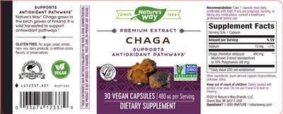 Photo of the Nature's Way Chaga 480 mg label