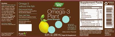 Photo of the Nature's Way NutraVege Omega-3 Plant Extra Strength Zesty Lemon Flavored label