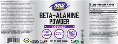 Photo of the NOW Sports Beta-Alanine Powder label
