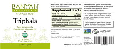 Photo of the Banyan Botanicals Triphala label