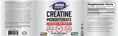 Photo of the NOW Sports Creatine Monohydrate label