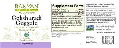 Photo of the Banyan Botanicals Gokshuradi Guggulu label