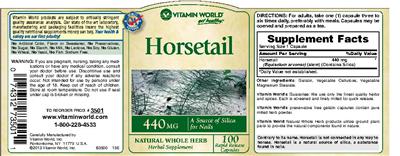 Photo of the Vitamin World Horsetail 440 mg label