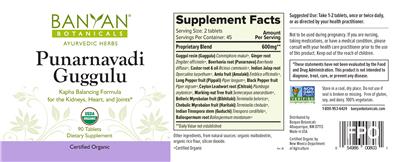 Photo of the Banyan Botanicals Punarnavadi Guggulu label