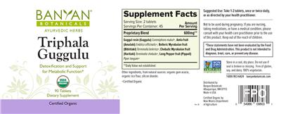Photo of the Banyan Botanicals Triphala Guggulu label