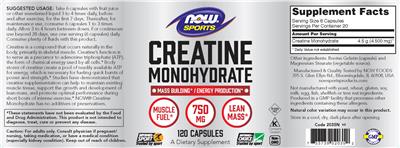 Photo of the NOW Sports Creatine Monohydrate label