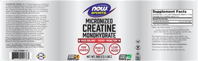 Photo of the NOW Sports Micronized Creatine Monohydrate label