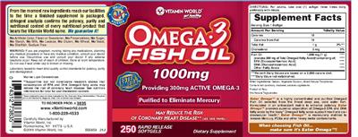 Photo of the Vitamin World Omega-3 Fish Oil 1000 mg label