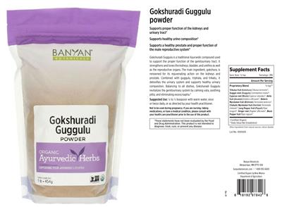 Photo of the Banyan Botanicals Gokshuradi Guggulu Powder label