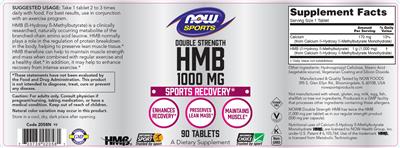 Photo of the NOW Sports Double Strength HMB 1000 mg label