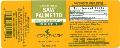 Photo of the Herb Pharm Saw Palmetto label