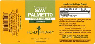 Photo of the Herb Pharm Saw Palmetto label