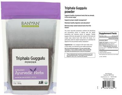 Photo of the Banyan Botanicals Triphala Guggulu Powder label