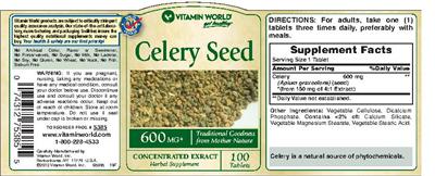 Photo of the Vitamin World Celery Seed 600 mg label