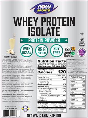 Photo of the NOW Sports Whey Protein Isolate Creamy Vanilla label