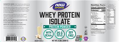 Photo of the NOW Sports Whey Protein Isolate Creamy Vanilla label