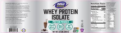 Photo of the NOW Sports Whey Protein Isolate Creamy Chocolate label