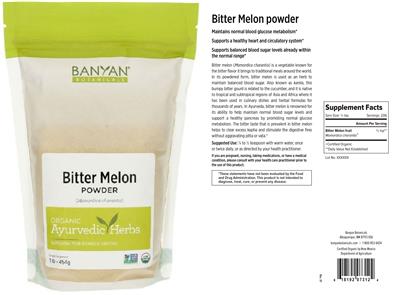 Photo of the Banyan Botanicals Bitter Melon Powder label