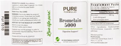 Photo of the PureFormulas Bromelain 5000 label
