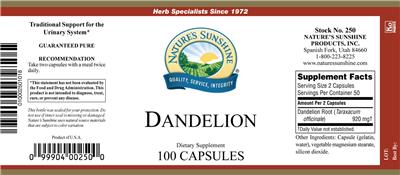 Photo of the Nature's Sunshine Dandelion label