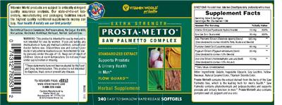 Photo of the Vitamin World Extra Strength Prosta-Metto label