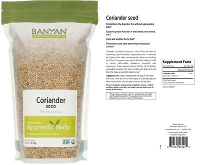 Photo of the Banyan Botanicals Coriander Seed label