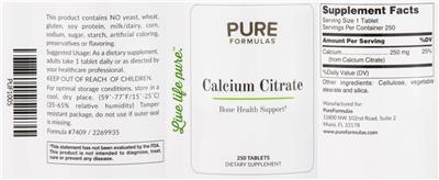 Photo of the PureFormulas Calcium Citrate label