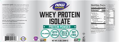 Photo of the NOW Sports Whey Protein Isolate Unflavored label
