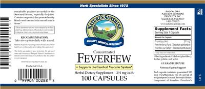 Photo of the Nature's Sunshine Feverfew Concentrated label