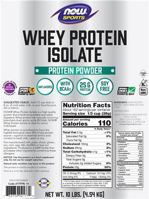Photo of the NOW Sports Whey Protein Isolate Unflavored label