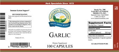Photo of the Nature's Sunshine Garlic label